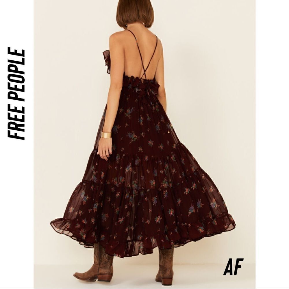 FREE PEOPLE CLOUD NINE MAXI DRESS IN WINE SIZE XS - Picture 4 of 12